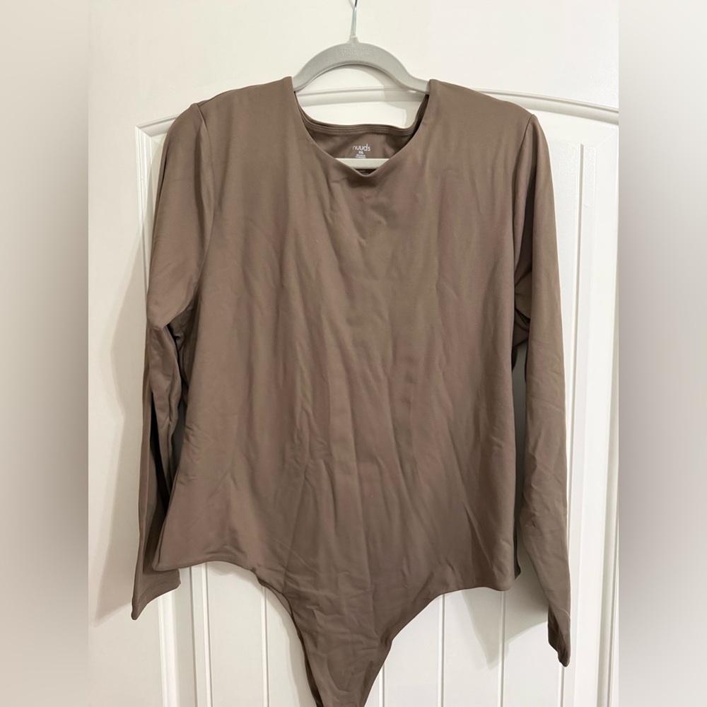 Nuuds Women's Mocha Long Sleeve crewneck Bodysuit